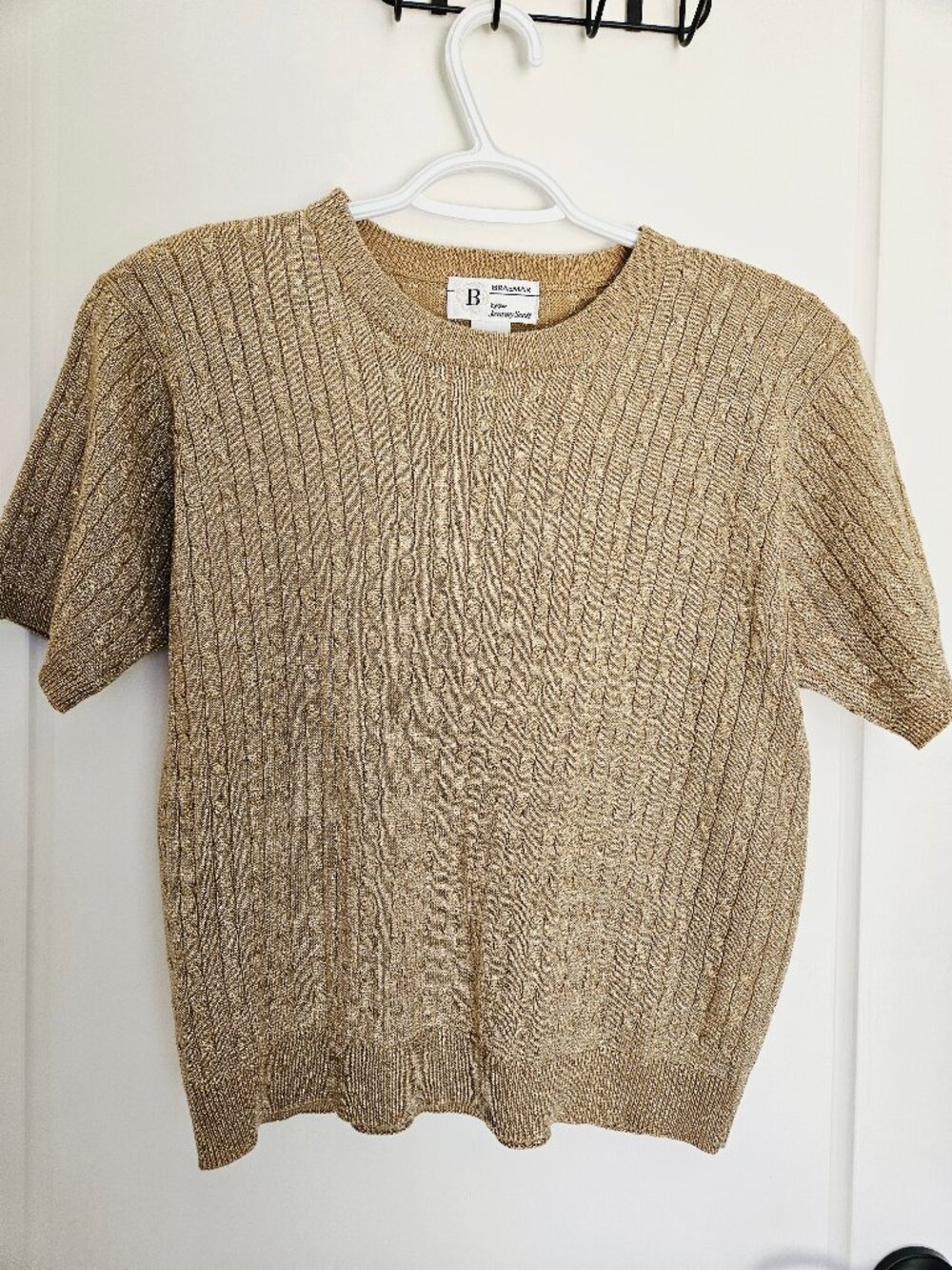 Braemar Women's Metallic Gold Short Sleeve Sweater Top Size M